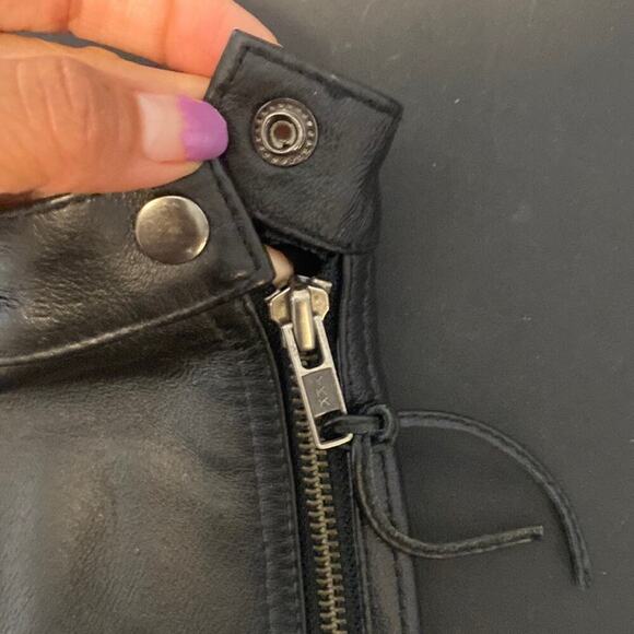 Vintage Newport News leather min skirt flare black avant-garde grunge chic biker - Picture 9 of 11